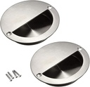 2Pcs Bestgle Hidden Concealed Recessed Sliding Door Pull Handles, Stainless Steel Round Door Flush Cabinet Finger Pulls Inset with Screws (90mm/3.54in Dia)