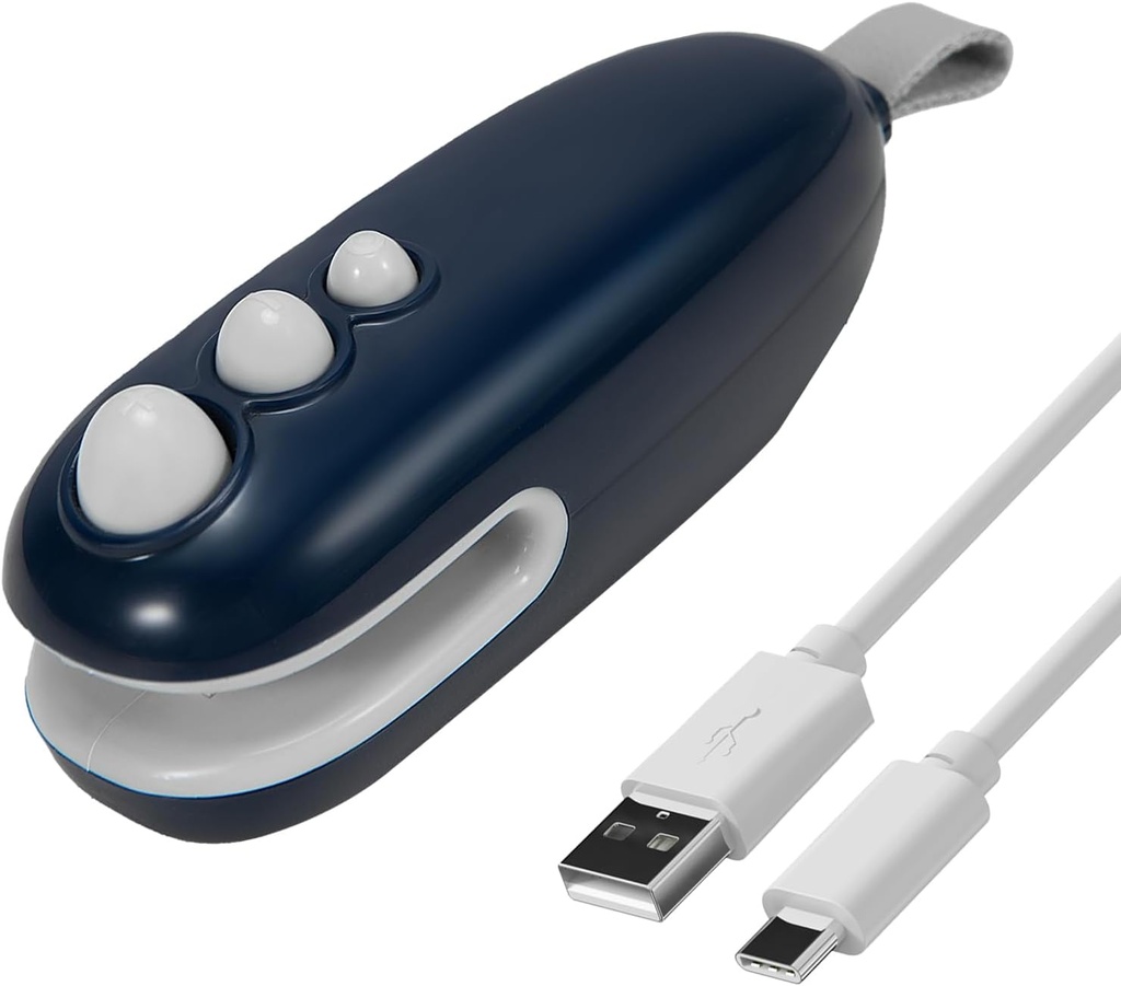 Mini Bag Sealer, 2 IN 1 Heat Sealer & Cutter, USB-C Rechargeable Portable Handheld Bag Sealer, Food Vacuum Storage Sealer for Chip Bags(Blue)