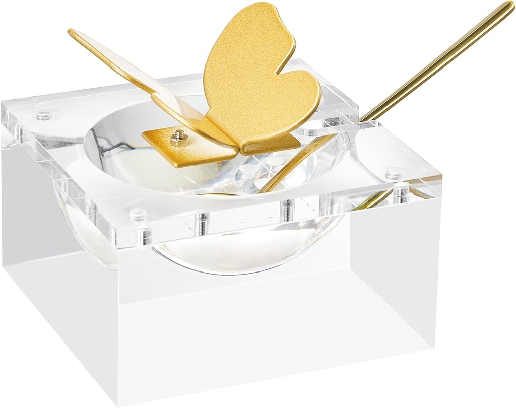 Khen Butterfly Honey Dish with Gold Spoon, 160 mL Crystal Clear Lucite Acrylic Bowl | Elegant Honey Server & Sweet Container for Rosh Hashanah, Shabbat, Holidays, Kitchen Table Storage & Everyday Use