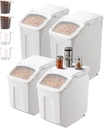 Happybuy Rice Storage Container, 3.5Gal/15Lx2 + 4.5Gal/20Lx2 Large Dog Food Dispenser Bin. Kitchen Ingredient Grain Cereal Bin. Pet Food Containers with Wheels, 4 Measuring Cups, Airtight Lid. 4 Pack.