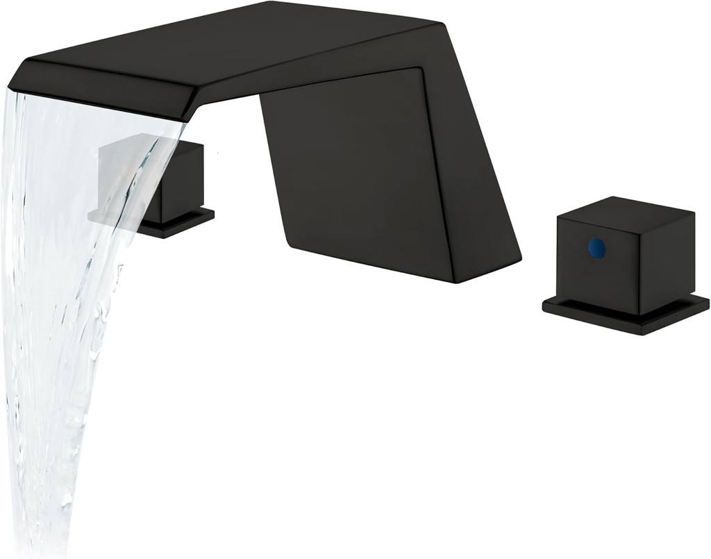 LIWEIKE Deck Mount Tub Faucet, Roman Tub Faucet Set 3 Hole High Flow Bathtub Faucets with 2 Handle Waterfall Tub Filler, Matte Black