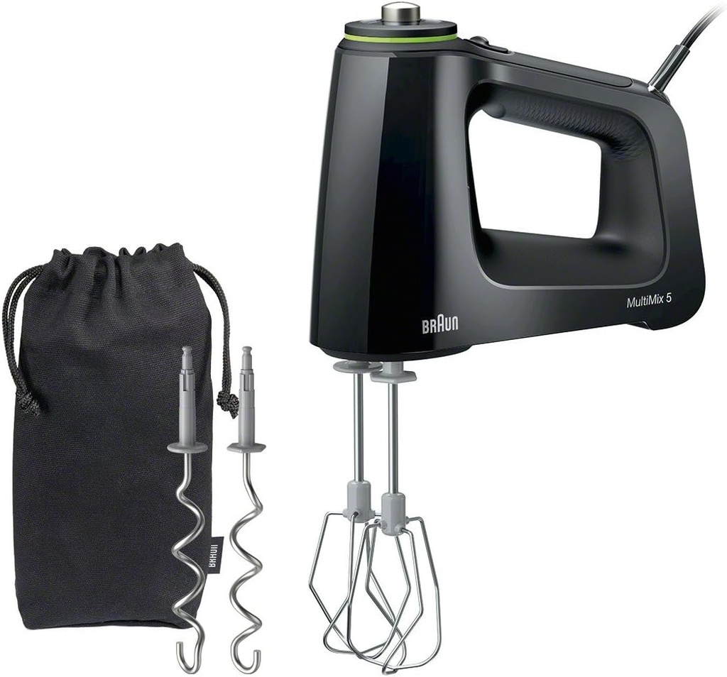 Braun MultiMix 5 Hand Mixer, 350W Electric Mixer with SmartMix Technology, 9-Speed + Turbo, MultiWhisk & Dough Hooks, Lightweight Soft-Grip Design, Black