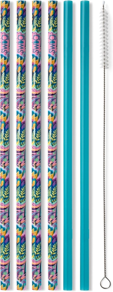 Swig Life Reusable Straws Bazaar + Teal Tall Straw Set & Cleaning Brush, Each Straw is 10.25 inch Long (Fits Swig Life 20oz Tumblers, 22oz, and 32oz Tumblers)