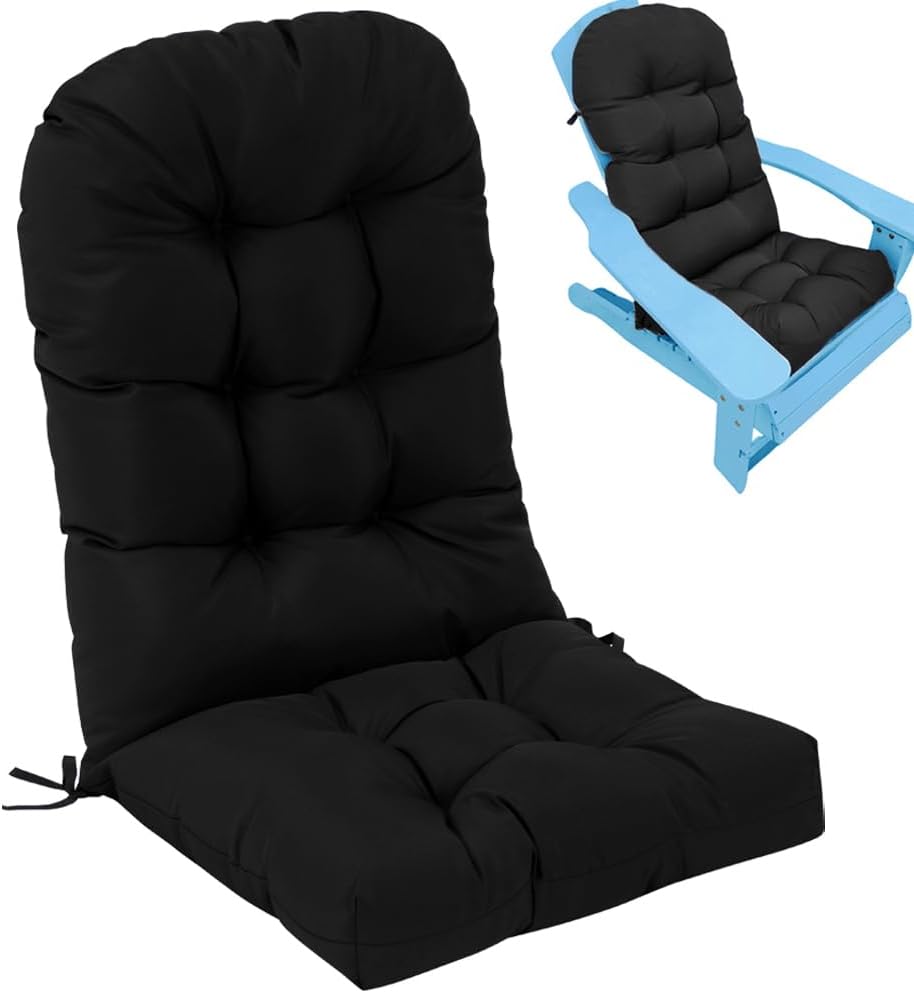 Waterproof Adirondack Chair Cushion,44inch Rocking Chair Cushion,High Back Patio Cushions Indoor and Outdoor Furniture Chair Cushions Pads with Ties (Black)