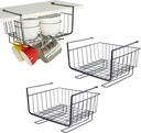 HOMOKUS 3 Pack Hanging Under Shelf Storage Basket with Towel Clothing Paper Holder,Wire Basket Shelf Under Cabinet,Slide-in Shelf Baskets Space Saving for Kitchen Pantry Desk Counter Bookshelf (Black)
