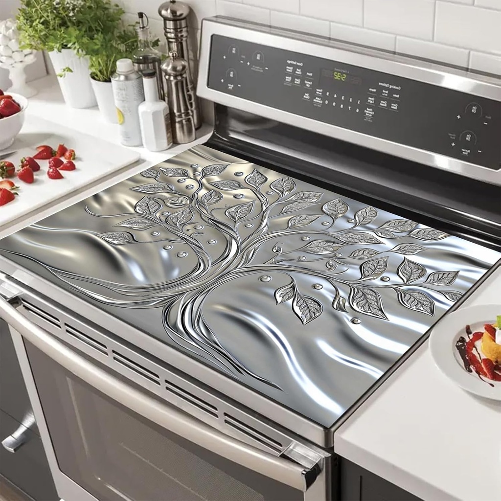 Stove Top Covers Pad Silver Tree of Life Kitchen Dish Drying Mat 28 x 20 inches Diatomite Tree Patterns Dish Drying Mat for Kitchen Counter Fit Under Coffee Maker Pot Water Absorbent Mat