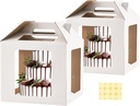 Tall Cake Boxes, 14x14x14 Inches, 2 Pack, Cake Carrier with Windows, Handle for Wedding, Birthday, Party Cakes