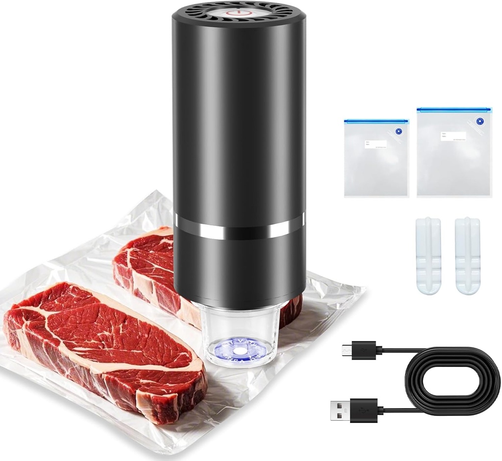 Portable Vacuum Sealant for Food, Handheld Food Vacuum Sealant, Rechargeable, Rechargeable 10 Reusable Vacuum Bag, Electric Mini Compact Cooking