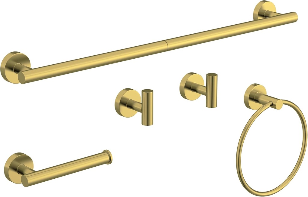 5 Pcs Brushed Gold Bathroom Accessories Hardware Set SUS304 Stainless Steel 26 Inch Towel Rack and Toilet Paper Holder Set Bath Towel Bar Set Wall Mounted for Bathroom Kitchen