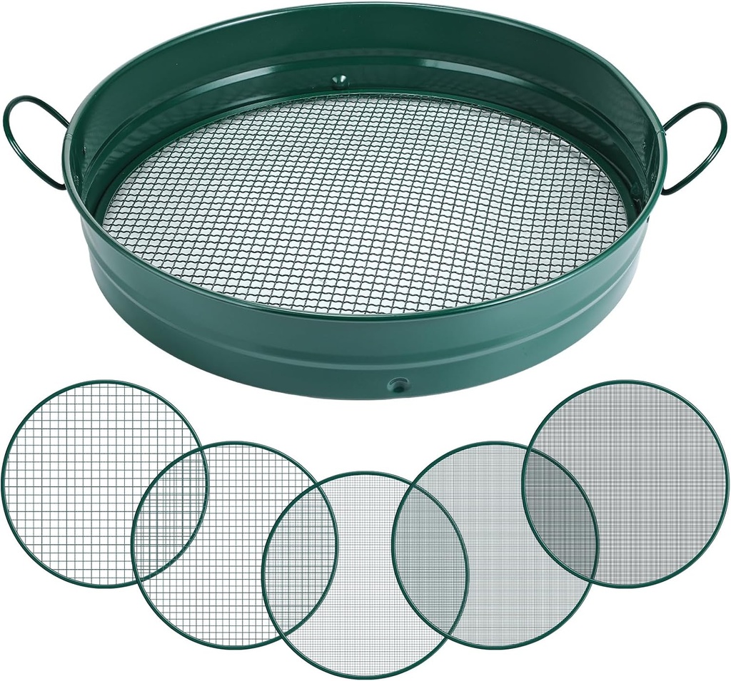 14.57'' Large Soil Sifter for Gardening with 1, 3, 6, 9, 12 mm Sieve Mesh Compost Dirt Sifter with Handle Garden Sand Soil Rock Sieve for Dirt Sand Rocks Pellet Gravel(Green)