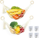Cosmos 2 Pcs Macrame Fruit Hammock Hanging Fruit Net Under Cabinet Wall Mounted Hanging Basket Vegetable Holder Space Saving Hammock Organizer for Home Boat Kitchen