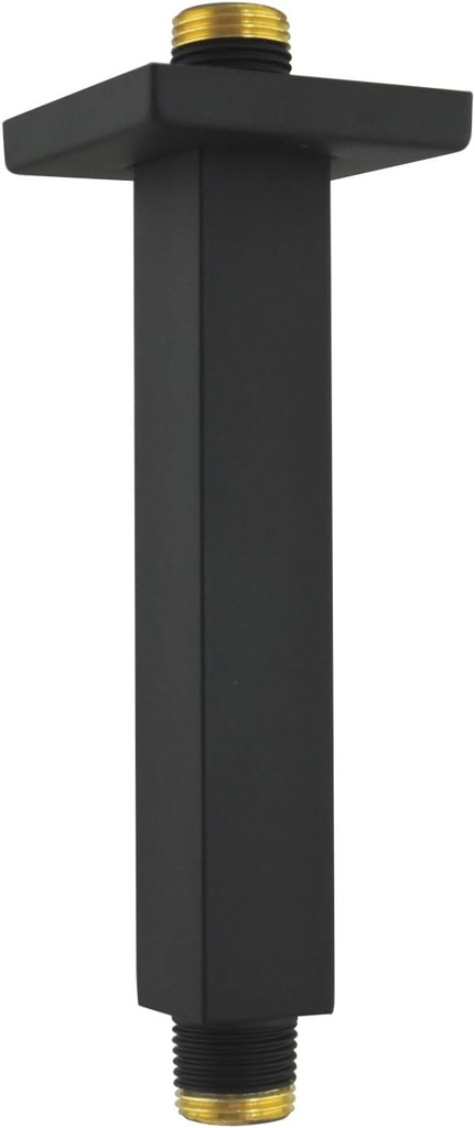 Aquaiaw Square Shower Arm and Anti-Scratch O-Ring Flange, 6 inch, Solid Brass, Both Soldered 1/2 NPT Tapered Threads, Straight Shower Head Arm, Ceiling Mount Shower Extension Arm (Matte Black)