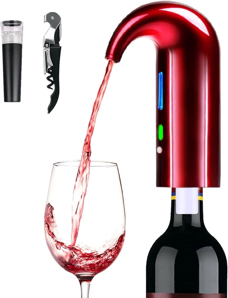 Electric Wine Aerator, Wine Dispenser, Aeration and Decanter Wine Pourer, Red White Wine Accessories Best Wine Gifts -Red