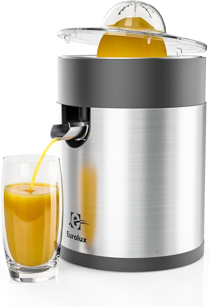 Eurolux Electric Orange Juicer, Sleek Effortless Citrus Juice Squeezer for Lemon, Lime, Grapefruit | Powerful Motor, Easy to Clean, Removable Dishwasher-Safe Parts