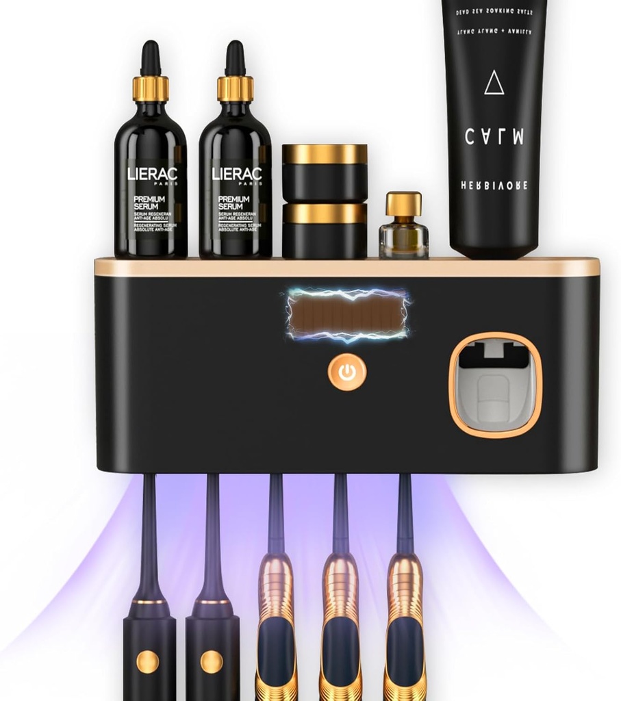 Toothbrush Holders for Bathrooms, Toothbrush Holder Wall Mounted with Toothpaste Dispenser, Rechargeable Cordless Wall Mounted Tooth Brushing Holder