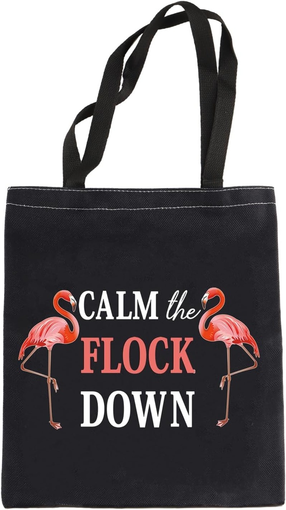 LEVLO Funny Flamingo Gift Calm The Flock Down Flamingo Shopping Bags Fun Flamingo Party Gift Flamingo Lover Gift (Calm The Flock Down-Black), Medium