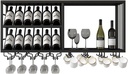 Wall Mounted Wine Rack Iron,Liquor Shelf,Wine Bottle Glass Holder,Bar Floating Wall Shelves,Large Capacity Modern Wine Glass Storage Display Racks,for Kitchen,Wine Cellar,Living Room,Black/G
