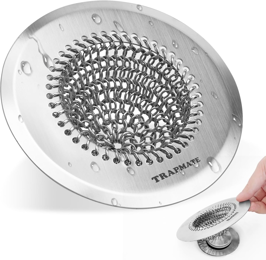 TRAPMATE Shower Drain Hair Catcher, 4.4" Easy Clean Bathtub Drain Hair Catcher, Anti-Slip Bath Tub Drain Protector, Upgraded 304 Stainless Steel Shower Sink Drain Cover for Bathroom (Patented Product)