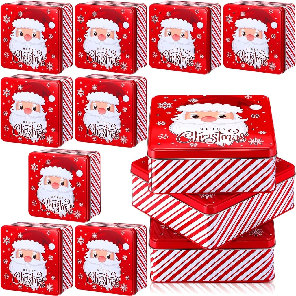 Tandefio 12 Pcs Large Christmas Tins with Lids 6.3 inch Christmas Cookie Tin for Gift Giving Santa Xmas Cookie Jar Square Metal Container Empty Holiday Treat Boxes for Baking Candy Food Storage