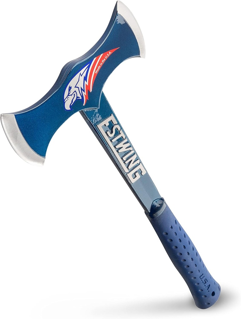 Estwing - Drake Off Road Tools Double Bit Axe - 38 oz Wood Spitting Tool with Forged Steel Construction & Shock Reduction Grip - E6-DBA Blue
