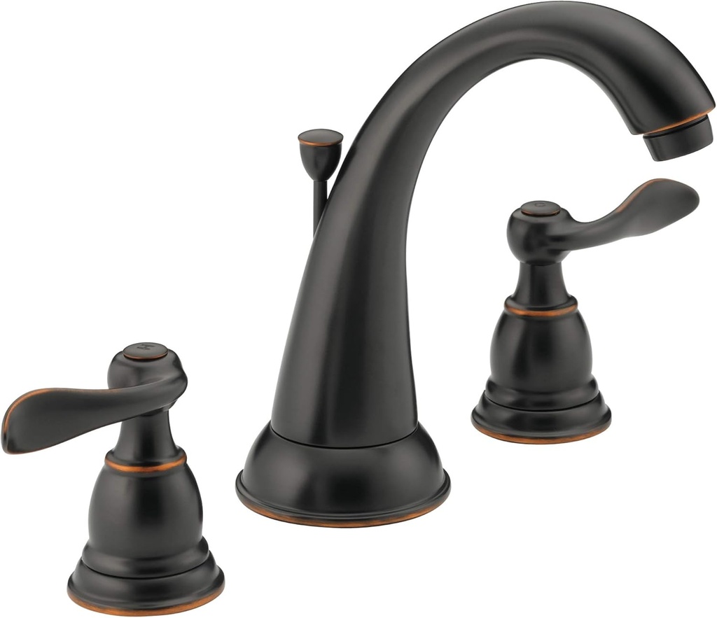 Delta Windemere Oil Rubbed Bronze Bathroom Faucet 3 Hole, 8 Inch Widespread Bathroom Sink Faucet for Vanity, Metal Push-Pop Drain Assembly, Oil Rubbed Bronze B3596LF-OB