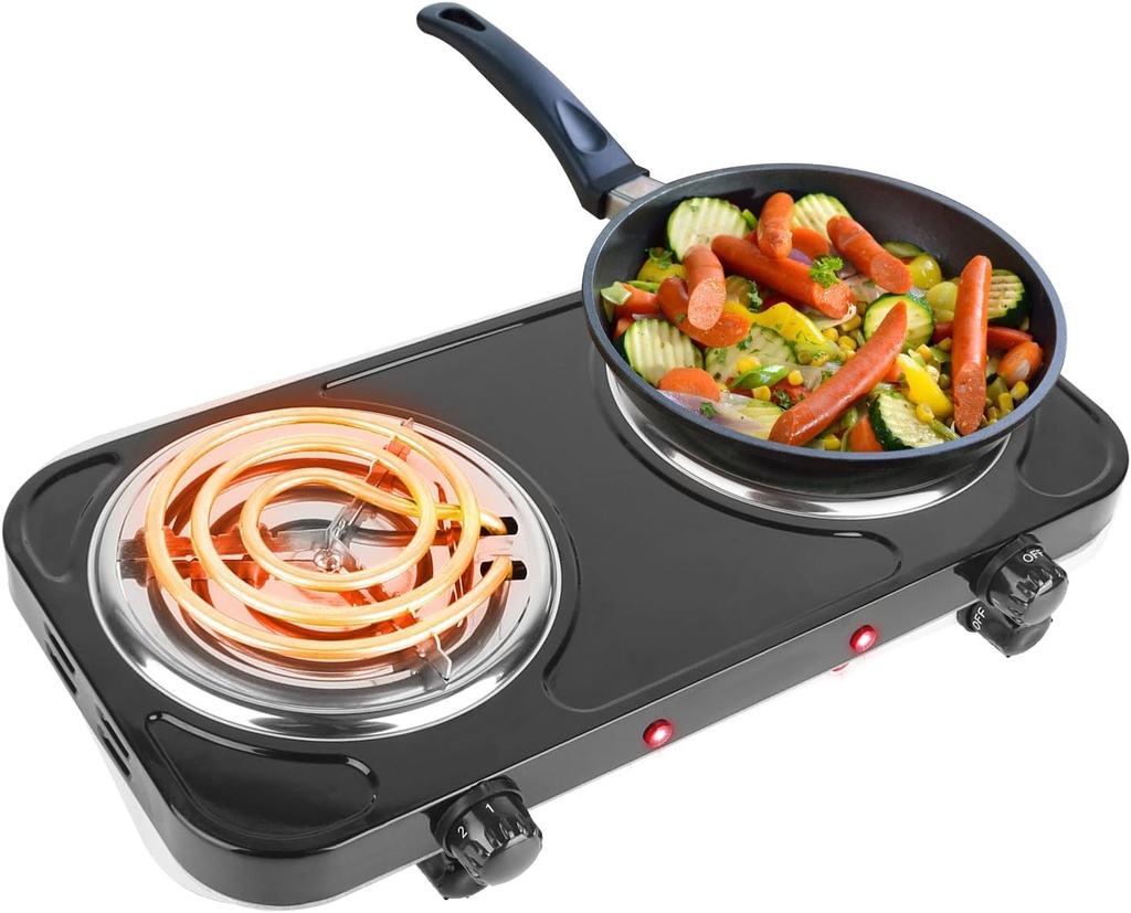Moclever 2000W Dual Burner Electric Hot Plate - Portable Countertop Stove with 5 Temp Settings, Non-Slip Base for RV/Camping/Dorm/Apartment | Compatible w/Stainless Steel, Cast Iron & Ceramic Cookware