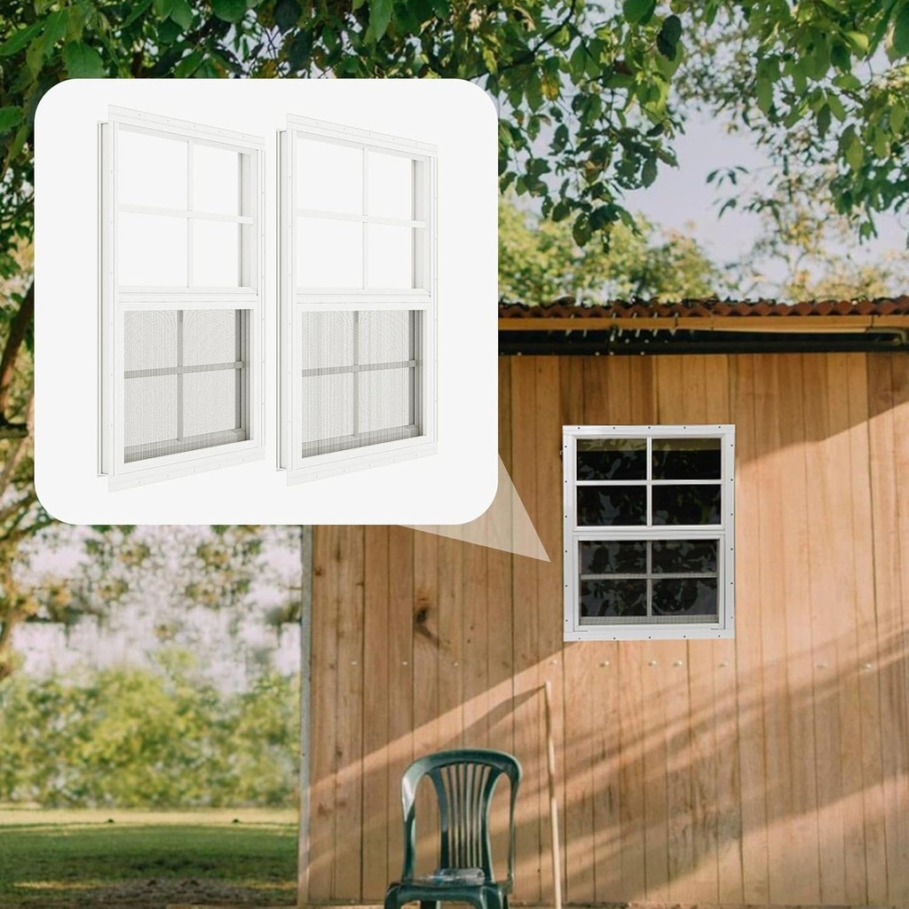 2 Pack Shed Windows 18" x 23" Flush Mount Window with Tempered Glass,House Small Windows,Household Sliding Windows for Chicken Coop, Playhouse, Household, Garage