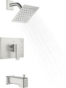 KENES Tub Shower Faucet Set Complete, Brushed Nickel Tub and Shower Trim Kit with 6-Inch Rain Shower Head, Square Shower System, KE-6025A (Shower Valve Included)