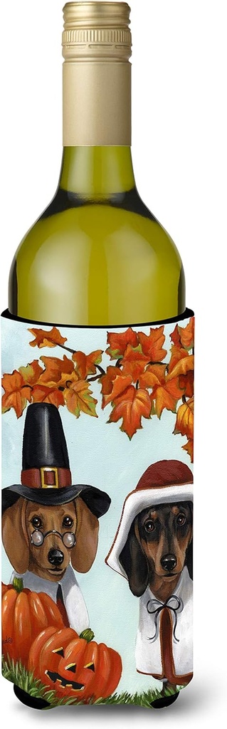 Caroline's Treasures PPP3087LITERK Dachshund Thanksgiving Pilgrims Wine Bottle Hugger Bottle Cooler Sleeve Hugger Machine Washable Collapsible Insulator Beverage Insulated Holder