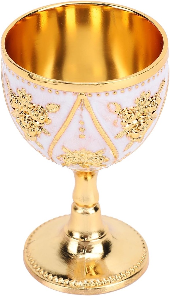 SYH&AQYE Vintage Chalice Medieval Goblet, Hand Made Vintage Pure Copper Engraving Flower Pattern Metal Embossed Wine Copper, Drinking Vessel Shot Glasses (All White)