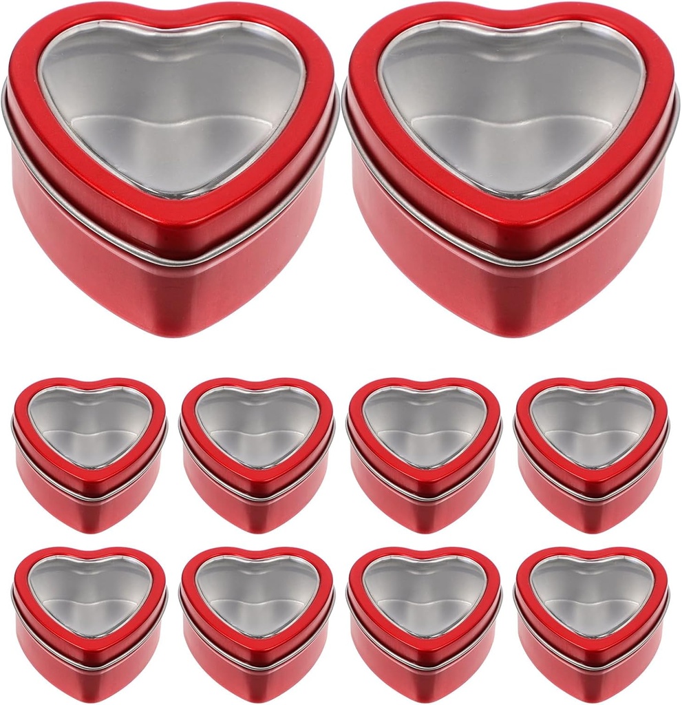 Zerodeko 10pcs Reusable Yoghurt Pot Lids Valentines Day Treat Tins Kitchen Tea Canister Heart Shaped Cookies Tins Cookie Packaging Container Candy Gumball Tin Box Tinplate Candy Jar