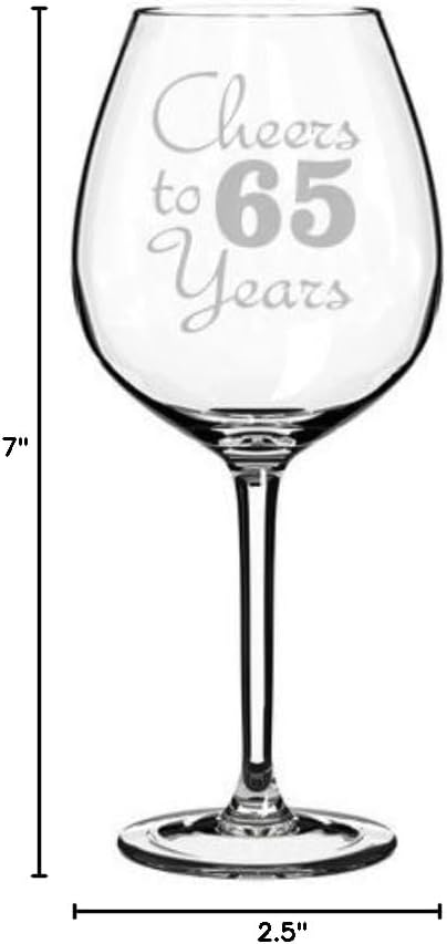 Wine Glass Goblet Cheers To 65 Years Anniversary 65th Birthday (20oz Jumbo)