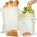 2 Pack Reusable Bread Bags,Cotton Beeswax Bread Bags for Homemade Sourdough/Baguette Storage Container Keeper 13.4" x 16.5", Beeswax Linen Cloth Bag instead of Bread Box/Basket