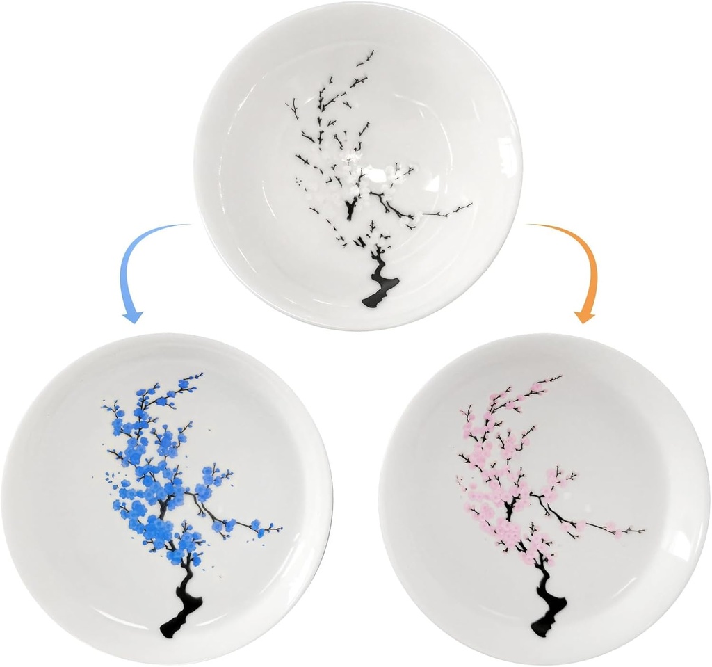 Sake Japanese Cup, Thermochromic Plum Blossom Design, Sake and Tea Ceramic Cup