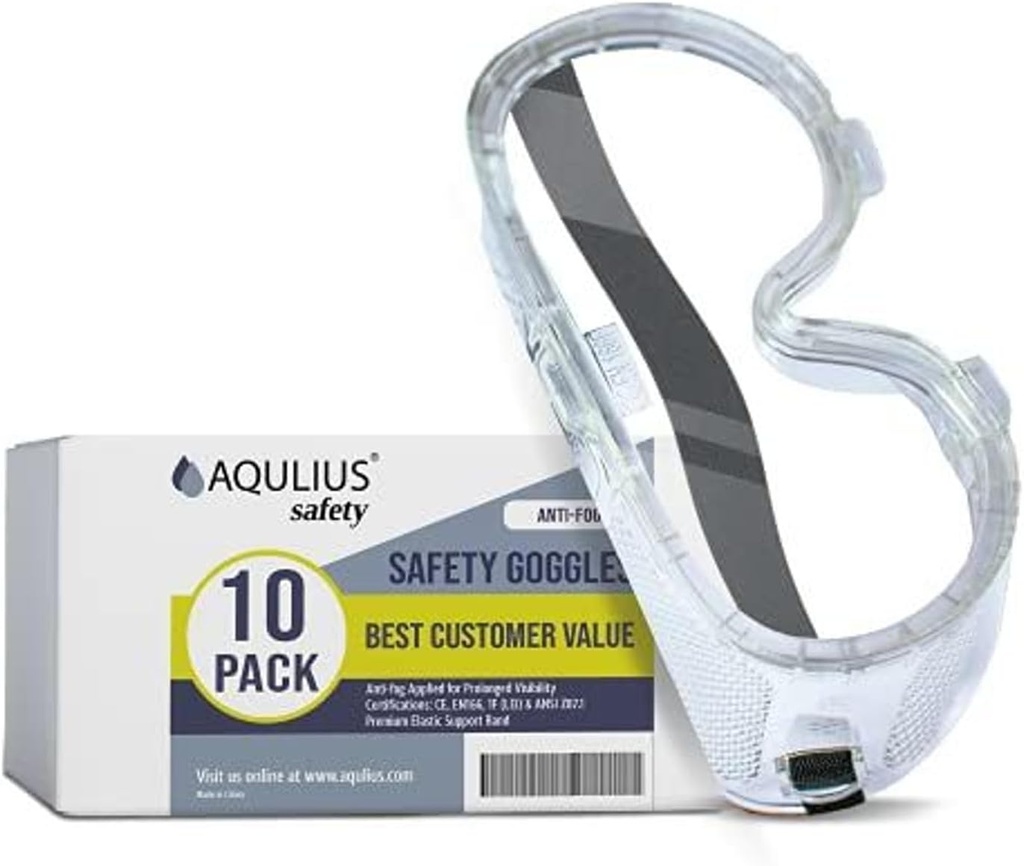 Aqulius Safety Goggles - 10-Pack, Direct-Vented & Comfort Fit - Anti-Fog Impact-Resistant Protective Eyewear Bulk for Construction - ANSI Z87+ Certified