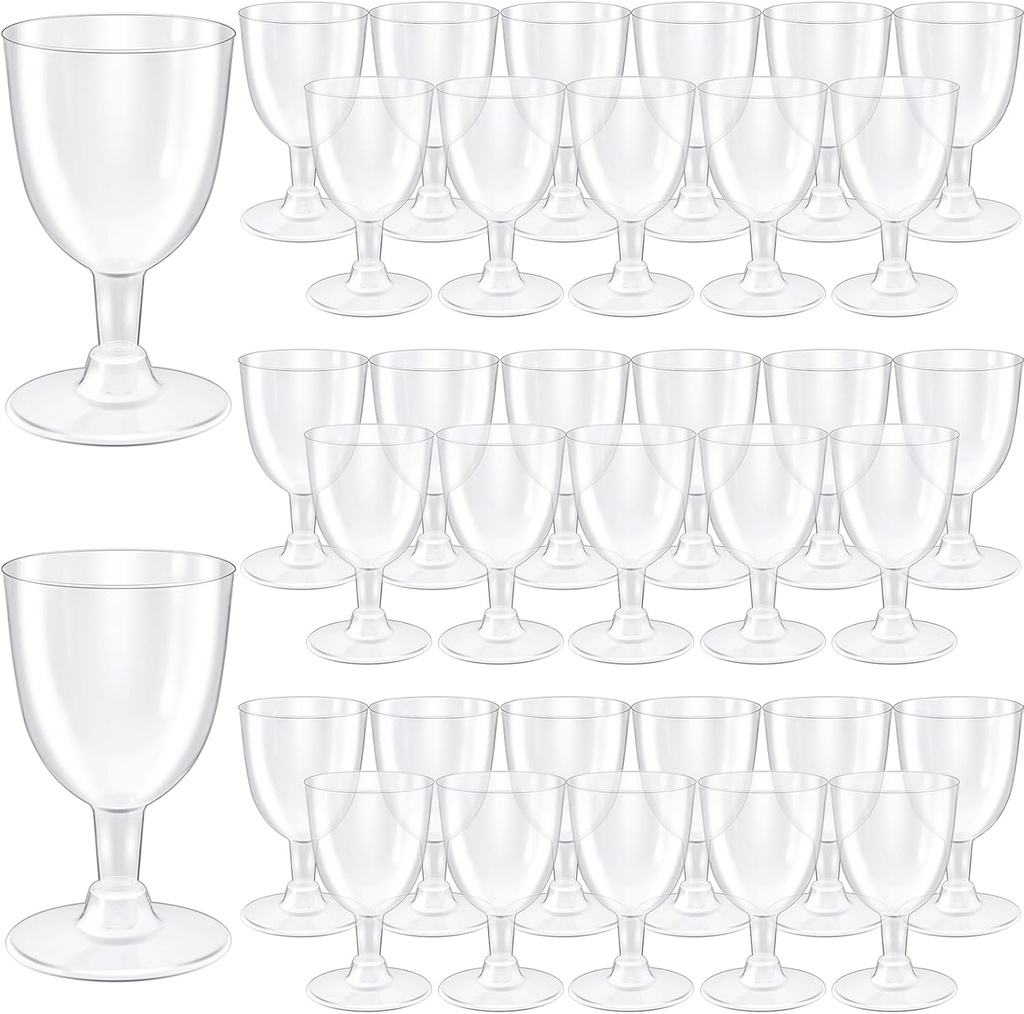 48 PCS Disposable Plastic Wine Glasses,Clear Stackable Plastic Goblets,Hard Party Wine Cups with Stem for Weddings Birthday Parties Picnics,5 Oz
