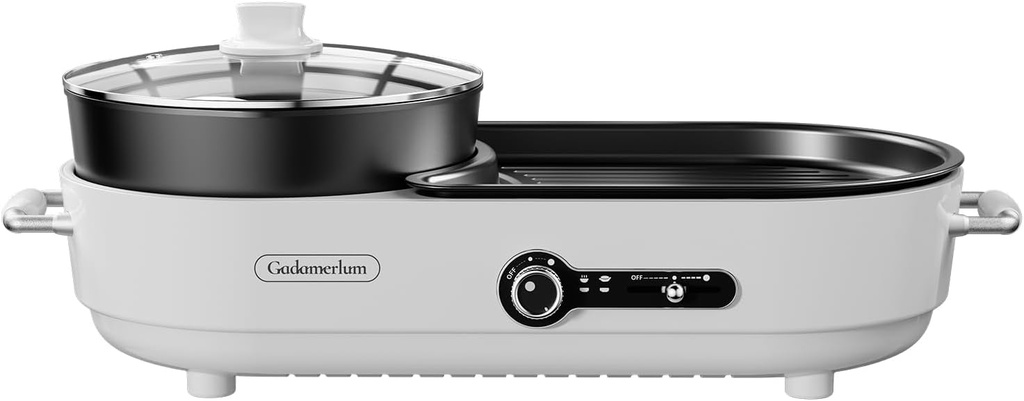 Hot Pot with Grill, Korean BBQ Grill Indoor Hotpot Pot Electric Combo 2 in 1, Removable Hotpot Pot,Grill Smokeless Non-stick Separate Dual Temperature Control for 2-10 People (V3)