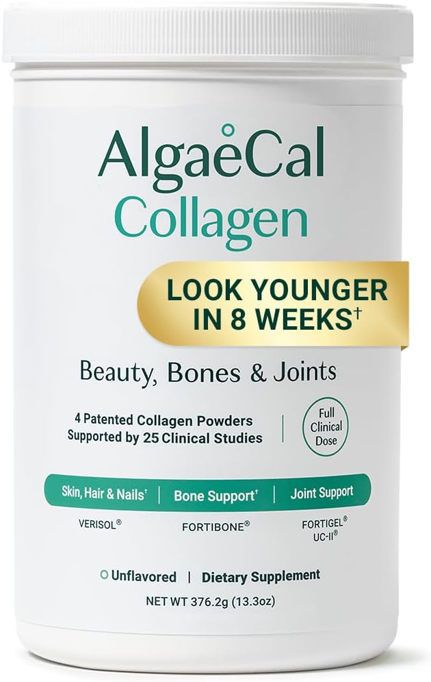 ALGAECAL Collagen: 4 Clinically-Supported Peptides VERISOL®, FORTIGEL®, UC-II®, FORTIBONE®, Anti-Aging Hydrolyzed Collagen Powder, 30 Servings, Made in USA