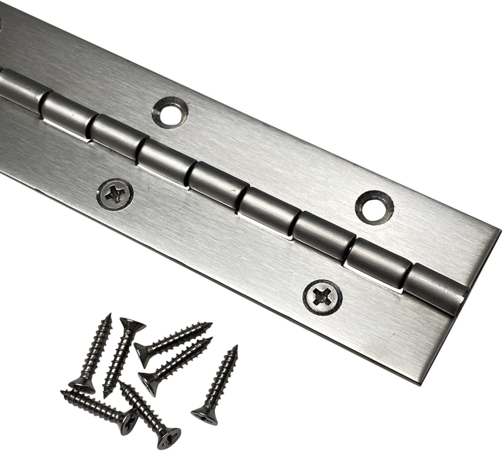Heavy Duty 1.5" x 48" Stainless Steel Piano Hinge - .060" Thick - ¾" S.S. Screws Included