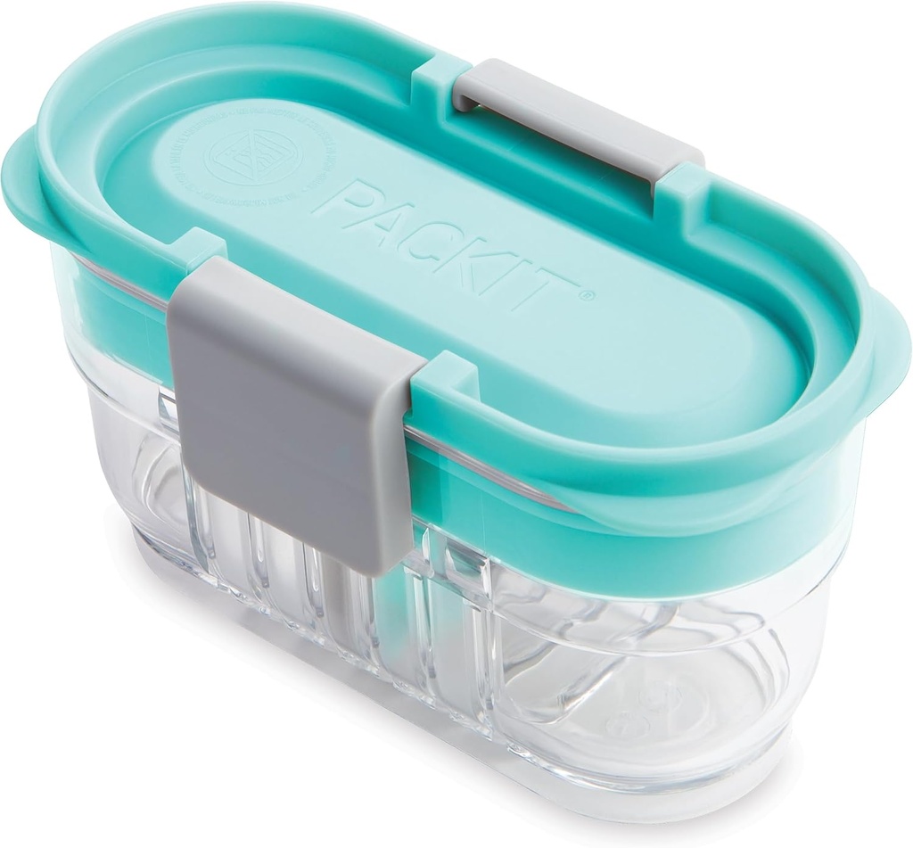 PackIt Mod Mini Bento Food Storage Container, Mint, Shatterproof Crystal Clear Base, with Leak-resistant Divider and Lid, Microwavable, Dishwasher Safe, Designed for Snacks On the Go, 1 Cup Capacity