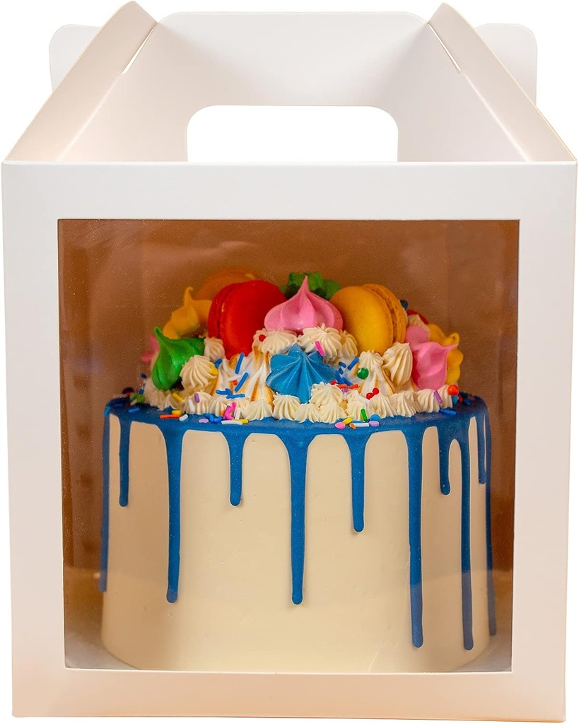 Gretel 10-Pack 8x8x8 inch Cake Box for Tall Cakes with Window and Handle | Disposable Cake Containers (10)