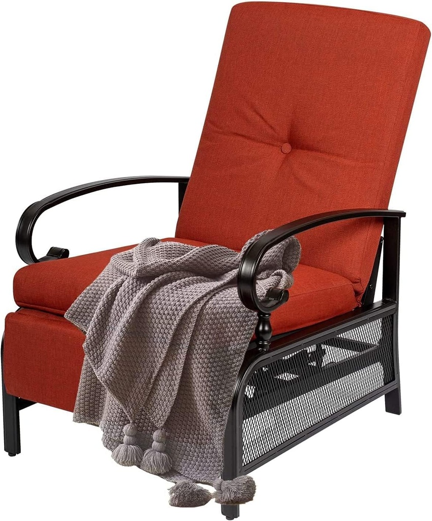 Adjustable Outdoor Lounge Chair with Removable Cushions - Metal Recliner Sofa for Patio, Garden, Poolside - Red