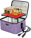 Aotto Portable Electric Lunch Box Food Heater, 12V/24V/110V 3-in-1 Car Food Warmer Heated Lunch Box for Adults, Cook, Reheat & Keep Meals Warm for Car, Truck, Travel, Work, Home - Purple