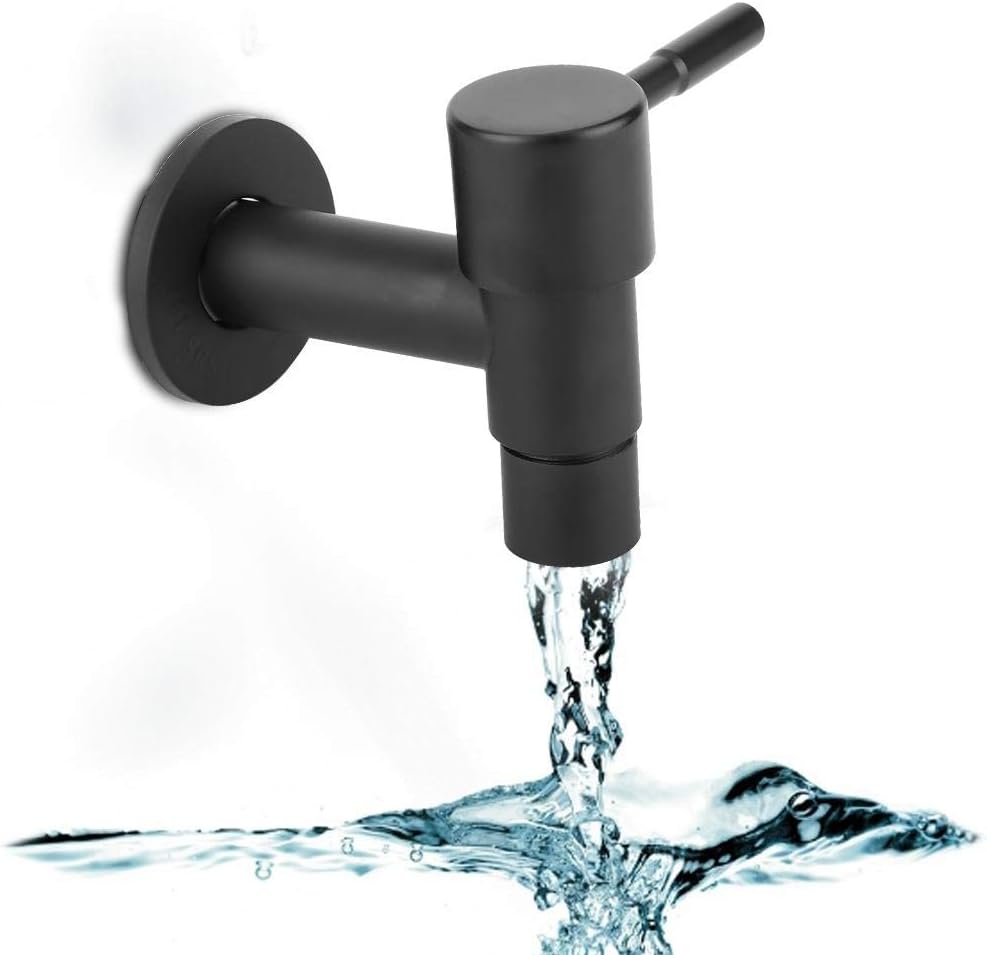 Quick Single Cold Faucet Sink Faucet Mop Pool Water Tap Stainless Steel Male Thread G1/2in Black Faucet for Bathroom(Black)