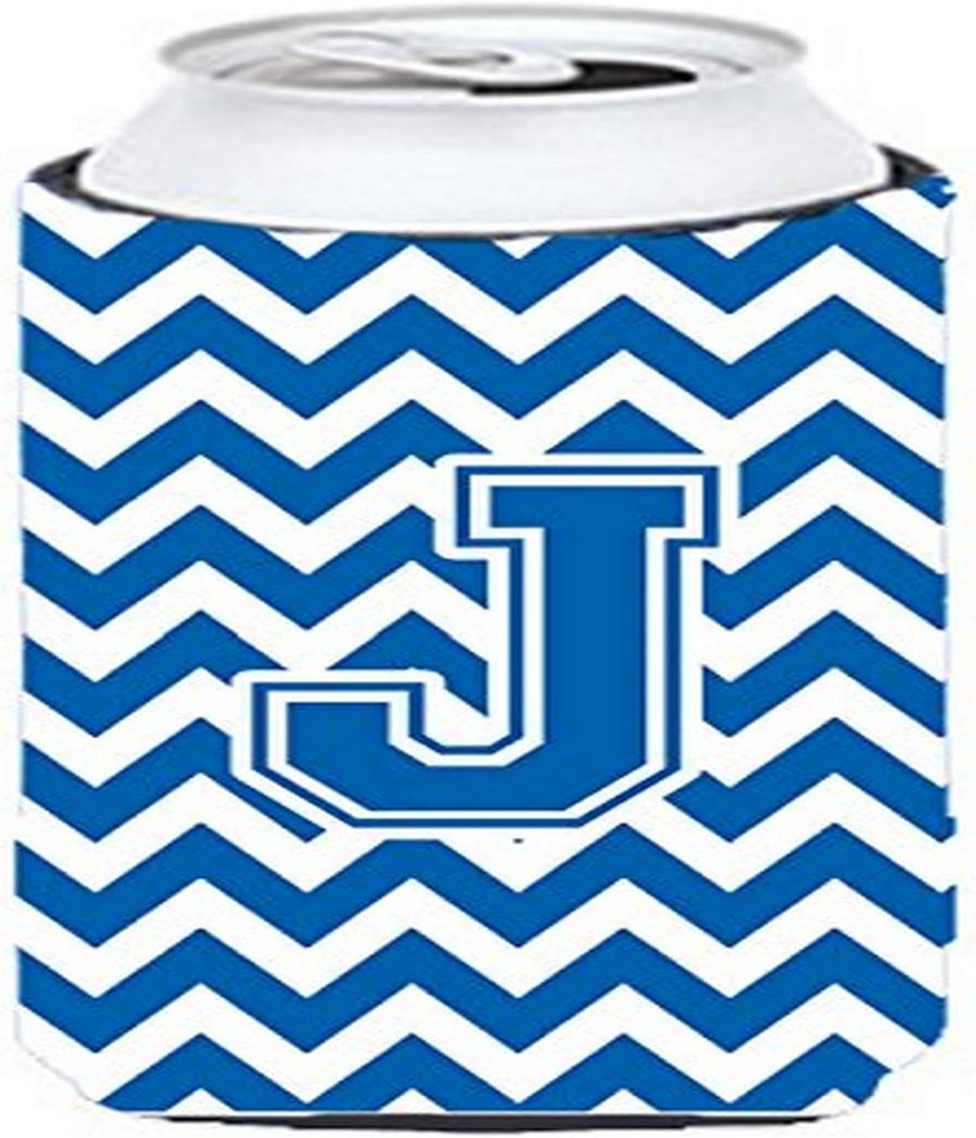 Caroline's Treasures CJ1056-JTBC Letter J Chevron Blue and White Tall Boy Hugger Can Cooler Sleeve Hugger Machine Washable Drink Sleeve Hugger Collapsible Insulator Beverage Insulated Holder
