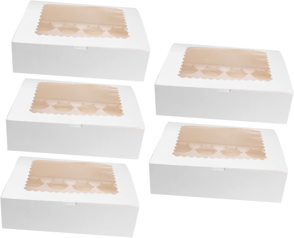 Luxshiny 5pcs White Cupcake Boxes with Window Cavity Muffin Container for Parties Gatherings and Picnics Design for and Reuse