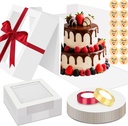 Sudaya 12x12x10 Cake Boxes with Window, Cake Boxes 12 inch with Tall Cakes Box Ribbon Sticker, 12in Disposable Carry Bakery Containers Cajas Para Pasteles for Pies Party Wedding Gift Giving