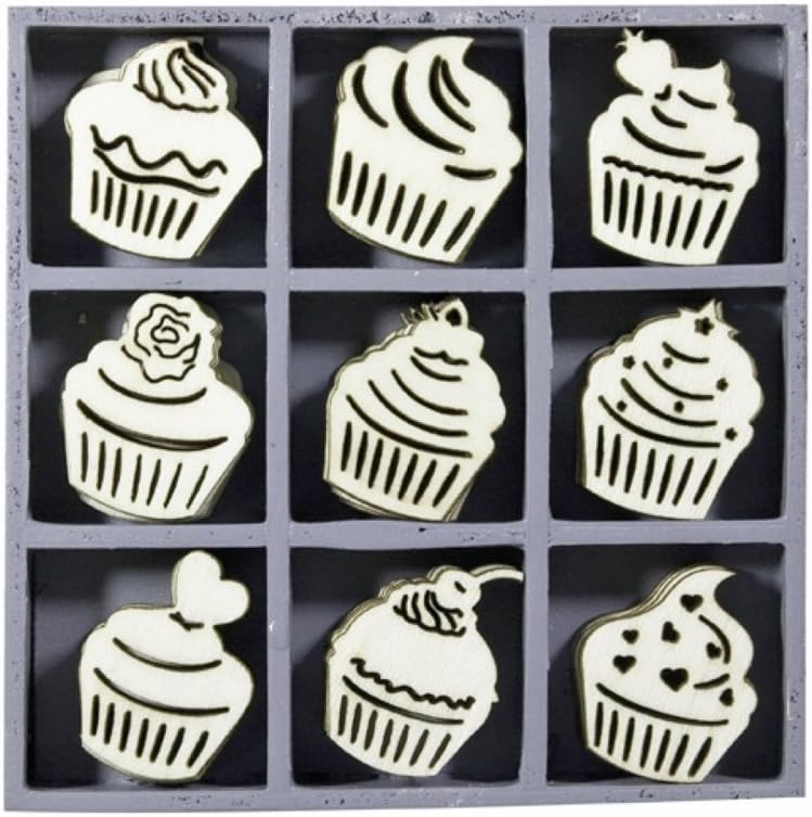 cArt-Us 10.5 x 10.5 cm Wooden Box with Cupcakes Ornaments, Natural