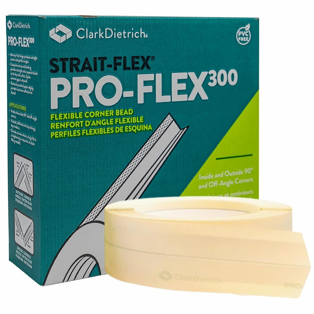 Drywall Tape – Pro-Flex300 Drywall Repair Corner Bead – Flexible PVC-Free for Inside and Outside 90 Degrees or Off-Angle Corners – Crack-Free Drywall Finishing - 3" x100ft