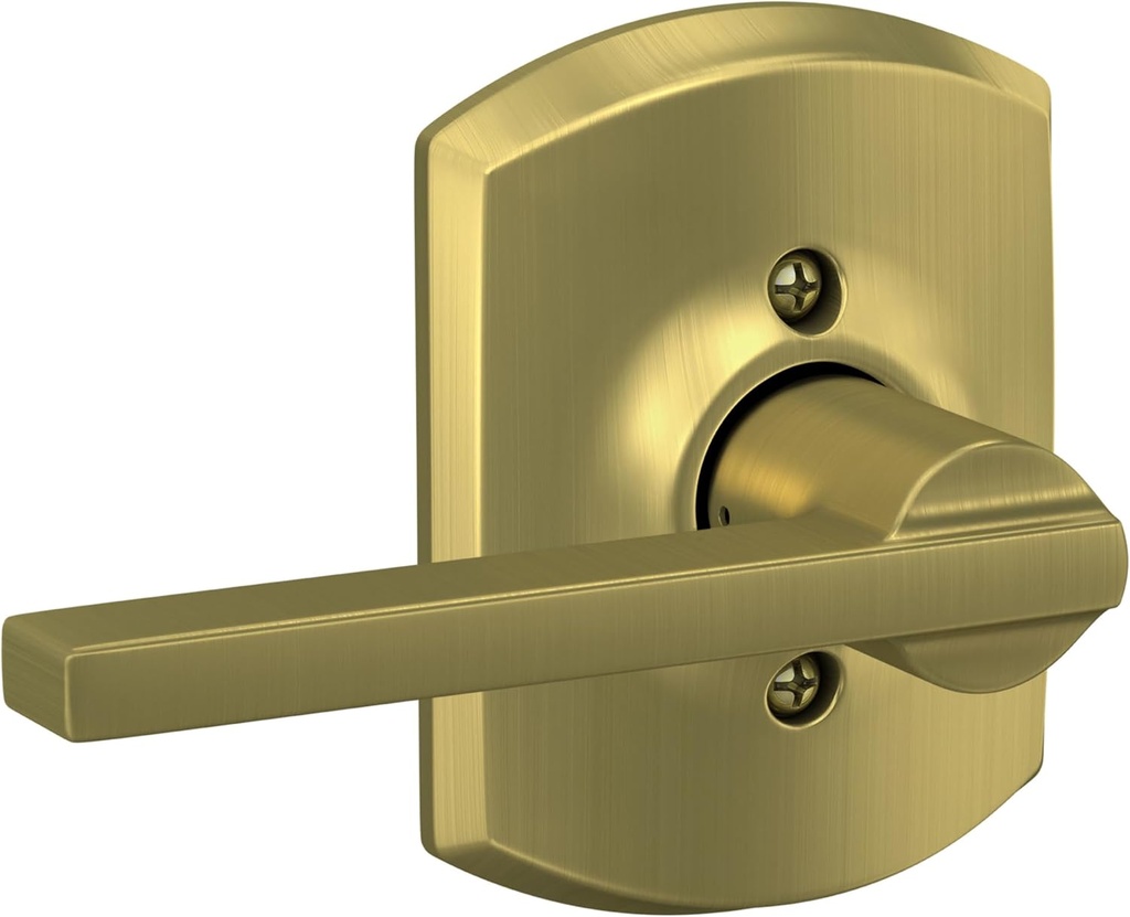 Schlage F170 LAT 608 GRW Latitude Door Lever with Greenwich Trim, One-Sided Non-Turning Dummy Handle, Satin Brass